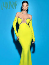 Lunivop Chic Women Celebrity Sexy Off Shoulder Beading Green Maxi Long Bodycon Bandage Dress
